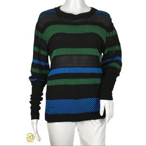 Desigual Black, Green, and Blue Striped Sweater